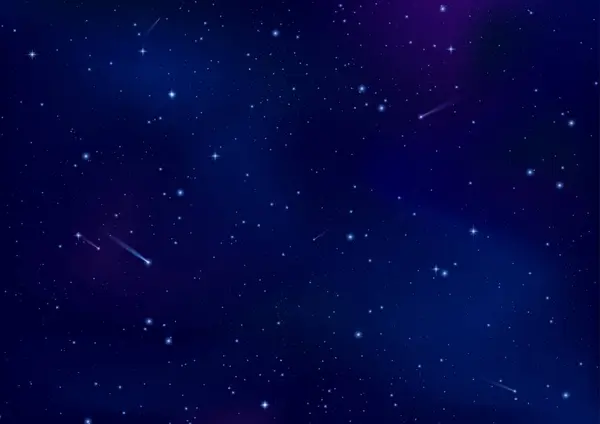 Parlak yıldızlarla, gezegenlerle ve kuyruklu yıldızlarla dolu bir gece. Samanyolu Galaksisi. Vektör uzay manzarası. Yıldız evreni arkaplan çizimi. Web tasarımı, afiş ve broşür için koyu mavi alan. Astroloji