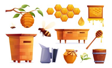 Apiary ve bal üretimi. Damlayan bal, arı kovanları, cam kavanoz, bal peteği, ıhlamur çiçeği, bal arısı balmumu, bal arısı, metal dumanı. Organik arı apikültür ürünleri