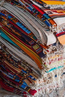 A closeup of the intricate process of making artisanal rugs or tapetes in Teotitlan Oaxaca clipart