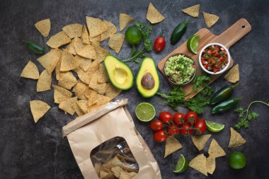 Flat Lay Photography of Mexican Ingredients with Corn Tortilla Chips clipart