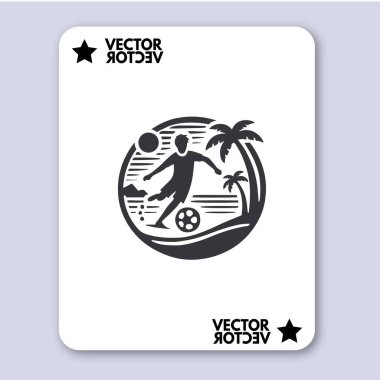 İnsanlar plaj futbolu oynuyor. Aktif spor deniz kumlu sahili. Erkekler tropikal plajda birbirlerine pas atıyorlar. Profesyoneller ve eğlence takımı tatilcileri için açık antrenman. Vektör düz resimleme izole edildi