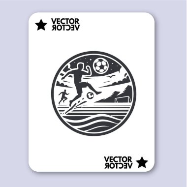 İnsanlar plaj futbolu oynuyor. Aktif spor deniz kumlu sahili. Erkekler tropikal plajda birbirlerine pas atıyorlar. Profesyoneller ve eğlence takımı tatilcileri için açık antrenman. Vektör düz resimleme izole edildi