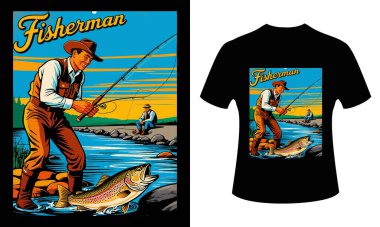 Fishing vintage illustration t-shirt design. Male-female unisex t-shirt design. Vintage trendy t-shirt design. clipart