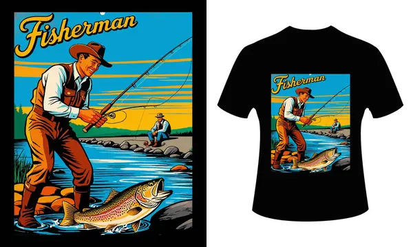 stock vector Fishing vintage illustration t-shirt design. Male-female unisex t-shirt design. Vintage trendy t-shirt design.