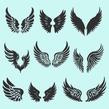 Siluet Vintage Wings Set Illustration.