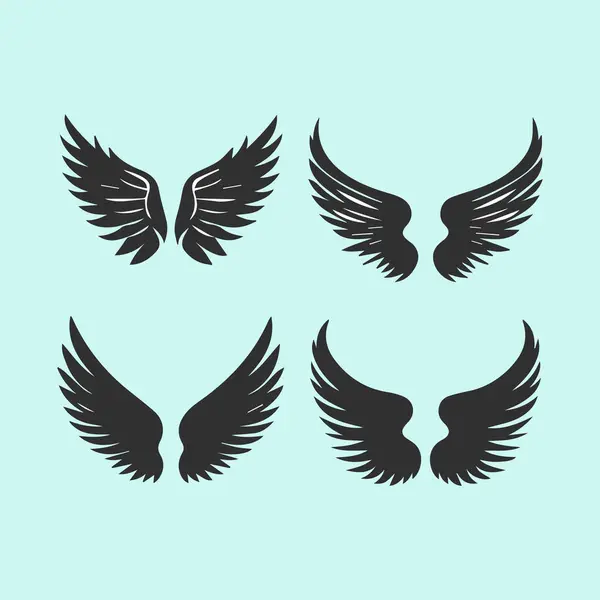 Stock vector Silhouette Vintage Wings Set Illustration.