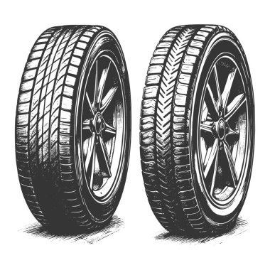 Car wheel tire isolated on white Hand Drawn Sketch Vector illustration clipart