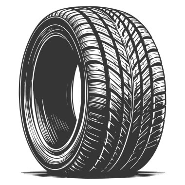 Car wheel tire isolated on white Hand Drawn Sketch Vector illustration clipart