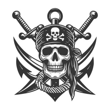 Pirate skull wearing bandana and eye patch