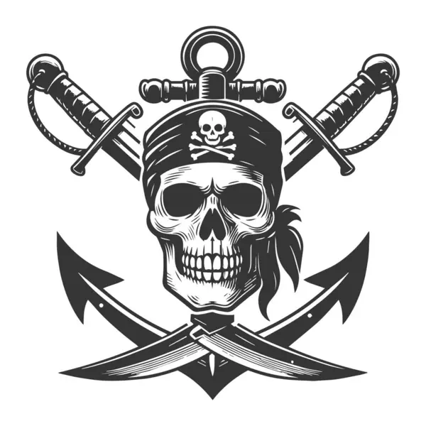 Pirate skull wearing bandana and eye patch