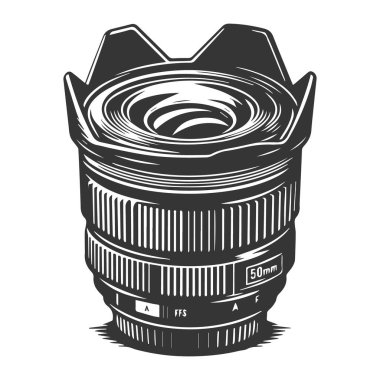 Black and white illustration of camera lens clipart