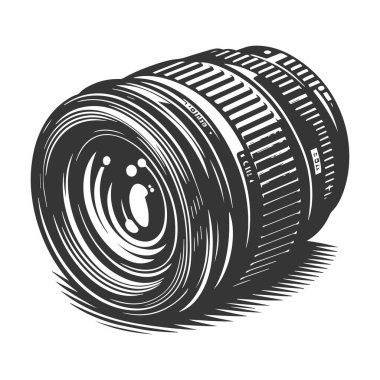 Black and white illustration of camera lens clipart