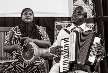 Muscians play Taarab music, Dhow Countries Music Academy (DCMA) concert, Stone Town, Zanzibar, Tanzania clipart