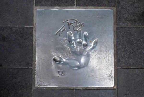 stock image The handprint from famous American actor, writer, director, producer and activist Tim Robbins  set into the pavement of The Alle des toiles (Avenue of the Stars) in Cannes, France. 