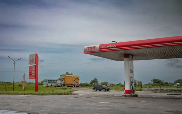 stock image The TSN Oil fuel filling station on the A7 highway at Mbala in Vigwaza, Tanzania