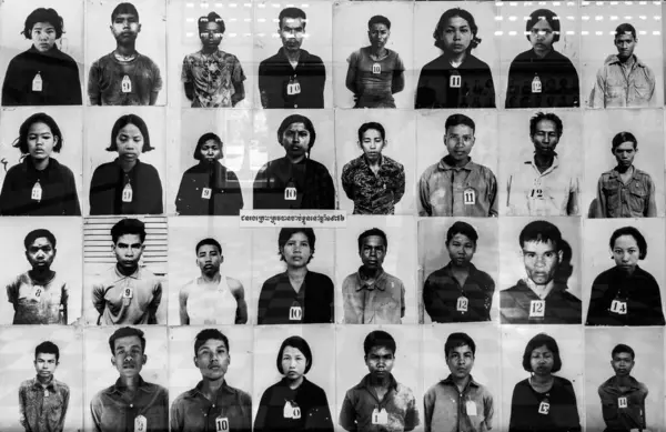 stock image Portraits of prisoners taken before they were murdered by the Khmer Rouge at the Tuol Sleng or S-21 torture and genocide museum in Phnom Penh, Cambodia