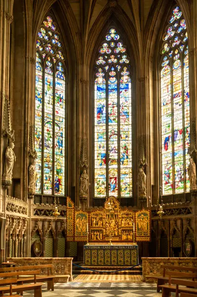 stock image The ornate 15th century oak altar in the east transept of Lichfield Cathedral, Staffordshire, UK.