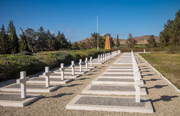 stock image Rows of white graves with cross headstones for Free French soldiers in the  WW2 French Military Cemetery in Takrouna, Tunisia.