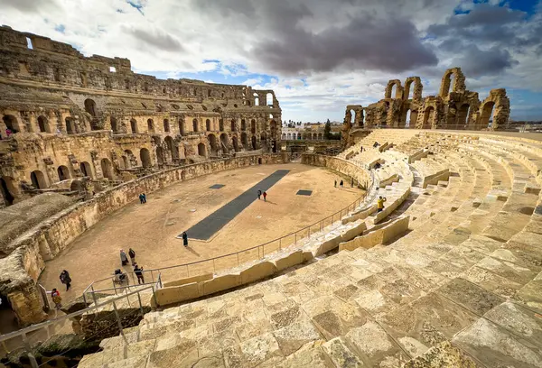 stock image A panorama of the interior of Roman amphitheatre in El Jem (Thysdrus), Tunisia