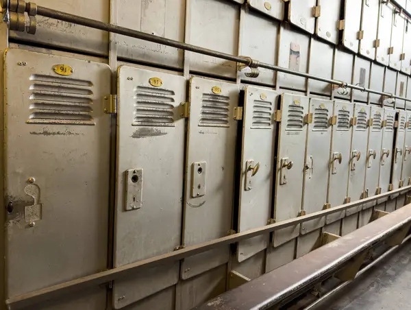 stock image Miner's lockers in the pithead shower block at Caphouse Colliery and Hope Pit, the home of the National Coal Mining Museum for England, in Overton, Wakefield, West Yorkshire, UK.