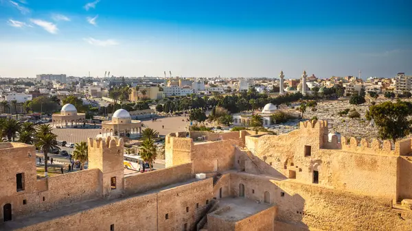 stock image View from Ribat of Monastir, over Monastir Cemetery and the Mausoleum of Habib Bourguiba, Monastir, Tunisia