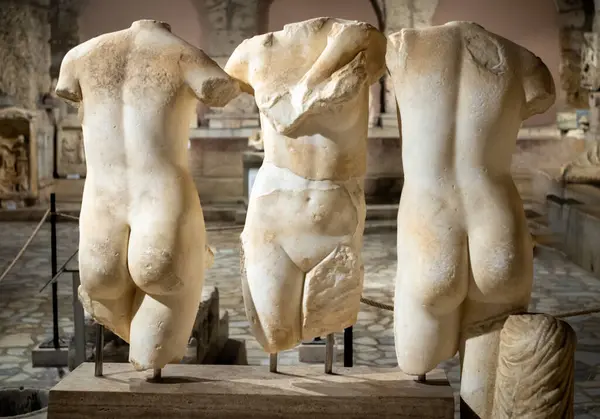 stock image The carved marble torsos of three goddess figures known as the Three Charites or Kharites (Three Graces). 