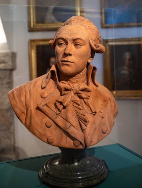 A terracotta bust of French Revolutionary Maximilien Robespierre, by sculptor Claude Andre Deseine in 1791, Museum of the French Revolution, Vizille, France. clipart