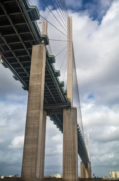 stock image A view looking up at the Dartford Crossing and QE2 bridge linking Kent and Essex to the east of London, UK.