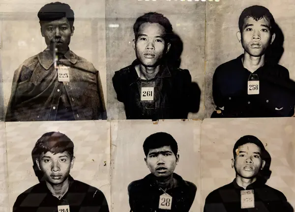 stock image Portraits of prisoners taken before they were murdered by the Khmer Rouge at the Tuol Sleng or S-21 torture and genocide museum in Phnom Penh, Cambodia