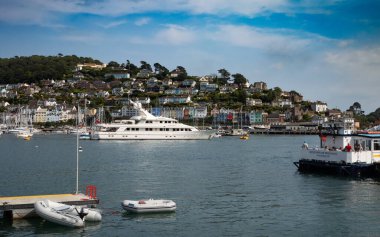 The Constance I, a luxury yacht, moored in the River Dart Estuary between Dartmouth and Kingswear, Devon, England, UK clipart