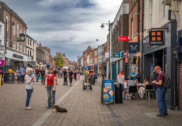 stock image People in the pedestrianised Northbrook Street, a busy shopping street in the heart of Newbury, Berkshire, England, UK