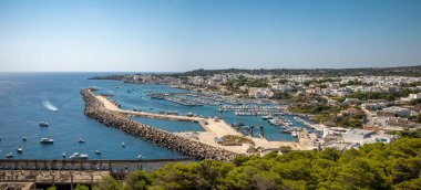 A panorama looking down to Leuca Marina and the town of Santa Maria di Leuca, in Lecce province, Apulia, Italy. clipart