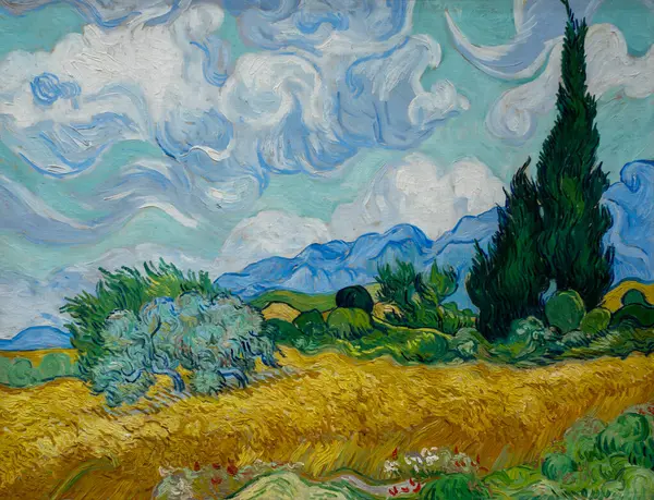 Vincent Van Gogh 'dan Cyresses with Cyresses. 1889 'da yağlı boya. Ulusal Galeri, Londra, İngiltere.