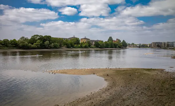 Thames nehrinin kıyısı, Hammersmith Köprüsü yakınlarındaki Palace Wharf 'ta ve Londra' daki eski Harrods Mobilya Deposu 'nun karşısında..