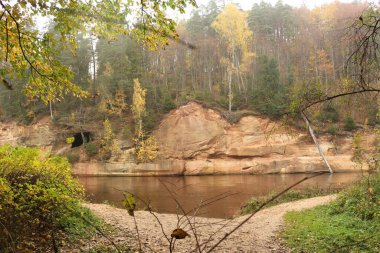 Nehirli güzel sonbahar manzarası