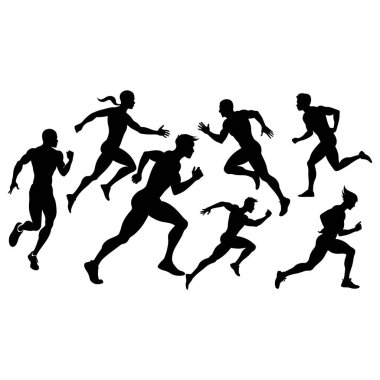Çalışan Atletizm Silüetleri Vektör Sanatı, Fitness Çalıştırıcı Siluetleri Vektör Koleksiyonu.