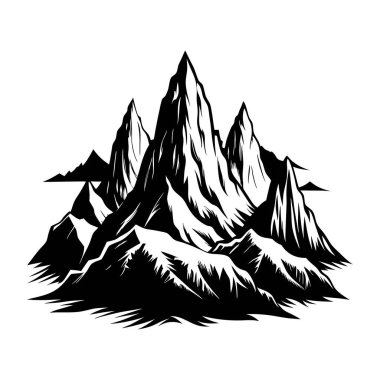 Dağ siluetleri vektörü, siyah ve beyaz dağ vektörü.