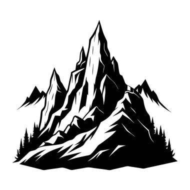 Dağ siluetleri vektörü, siyah ve beyaz dağ vektörü.