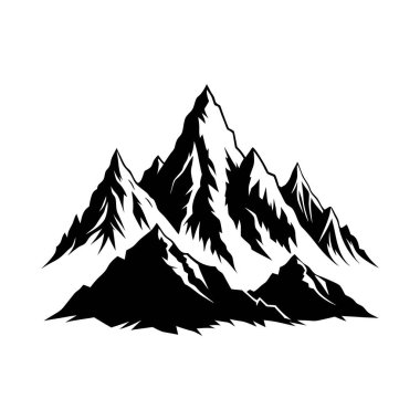 Dağ siluetleri vektörü, siyah ve beyaz dağ vektörü.