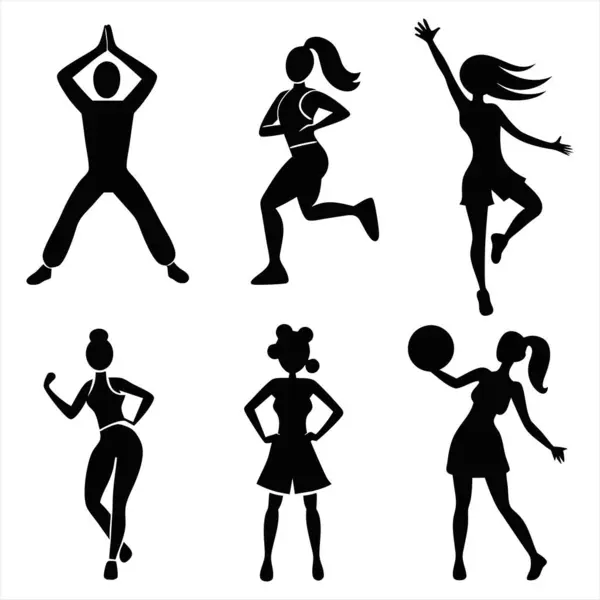 stock vector Fitness dance silhouette set.