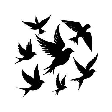 Uçan Kuşlar Siluet Vektör Koleksiyonu, Uçuş Silüeti Simgesi Vektör Ayarındaki irds.