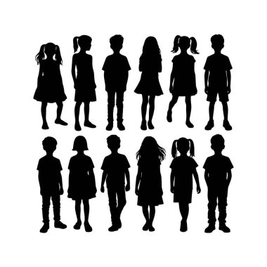 Farklı Pozisyonlarda Çocuk Silüetleri Vektör Ayarları.