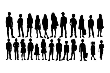 Farklı Pozisyonlarda Çocuk Silüetleri Vektör Ayarları.