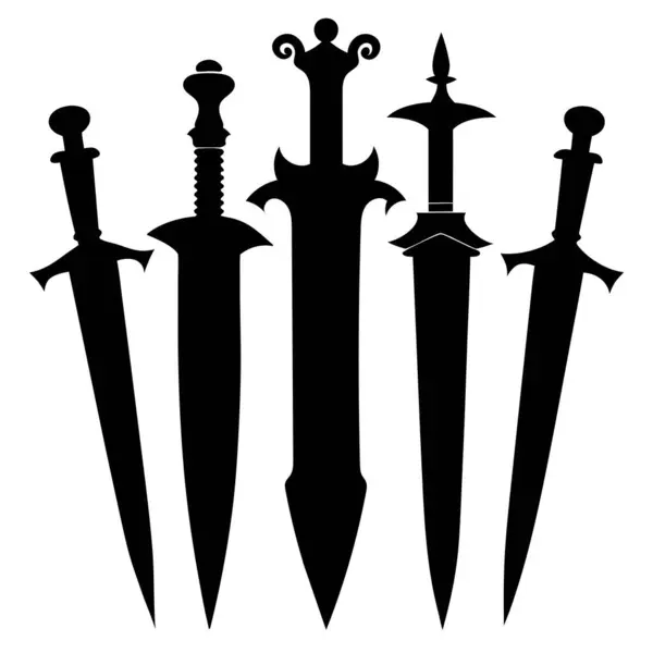 stock vector Historic Daggers Silhouette Icons Set.