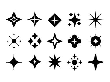 Vektör parlaması, temizlik ve yıldız simgeleri.