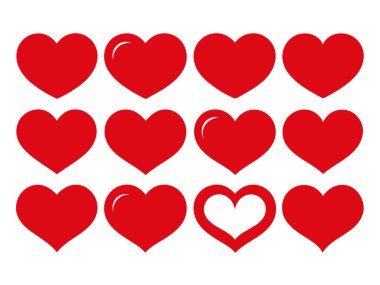 Red Heart Düz Çizgi Film Simgeleri. Sevgililer Günü için çeşitli şekillerde romantik soyut semboller. Düğünler için Bayrak Şablonu Dekoratif Elementleri.