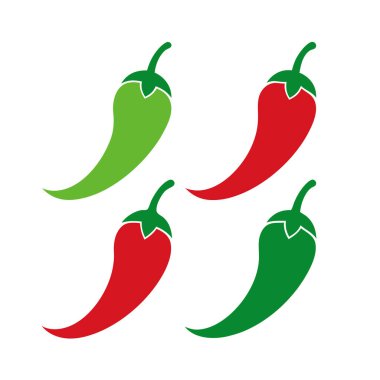 Kırmızı ve yeşil biber vektörü kümesi, baharatlı biber vektör tasarımı.