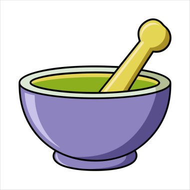 Mutfak havanı ve tokmak illüstrasyonu, bitkisel havan ve tokmak simgesi.