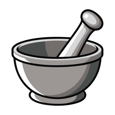 Mutfak havanı ve tokmak illüstrasyonu, bitkisel havan ve tokmak simgesi.