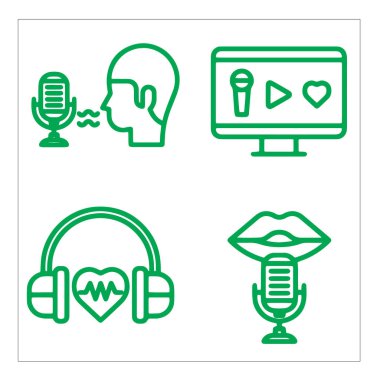 podcast ve müzikle ilgili simgeler seti, vektör illüstrasyonu